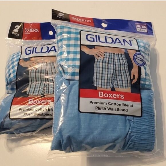 NEW 4 PAIR 2XL 44 45 46 premium cotton boxers BLUE boxer shorts  Gildan NWT - Picture 1 of 5